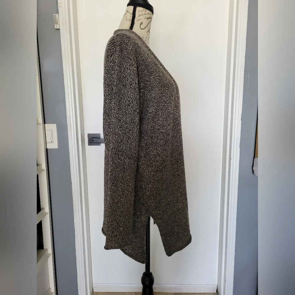 Eileen Fisher Linen‎ and Wool Salt&Pepper Open Front Cardigan Size L
